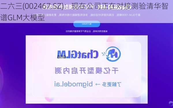 二六三(002467.SZ)：现在公司正在对接测验清华智谱GLM大模型