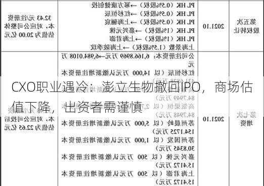 CXO职业遇冷：澎立生物撤回IPO，商场估值下降，出资者需谨慎-第2张图片-