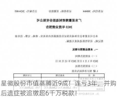 星徽股份市值蒸腾近9成！连亏3年，并购后遗症被追缴超6千万税款！-第2张图片-