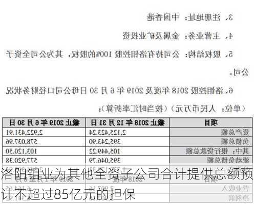 洛阳钼业为其他全资子公司合计提供总额预计不超过85亿元的担保