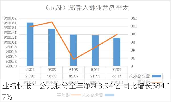 业绩快报：公元股份全年净利3.94亿 同比增长384.17%-第1张图片-