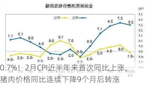 0.7%！2月CPI近半年来首次同比上涨，猪肉价格同比连续下降9个月后转涨-第3张图片-