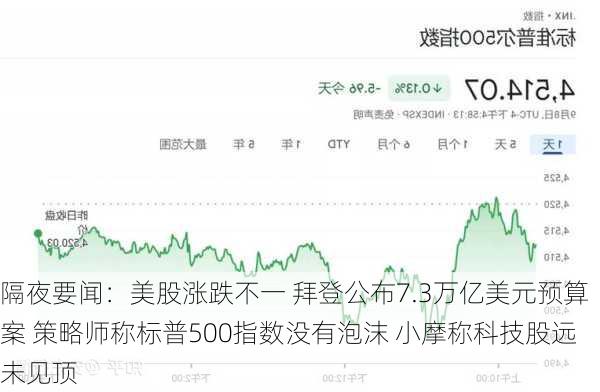 隔夜要闻：美股涨跌不一 拜登公布7.3万亿美元预算案 策略师称标普500指数没有泡沫 小摩称科技股远未见顶-第2张图片-