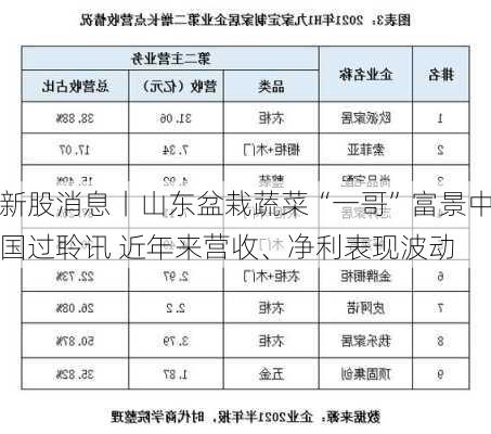 新股消息丨山东盆栽蔬菜“一哥”富景中国过聆讯 近年来营收、净利表现波动