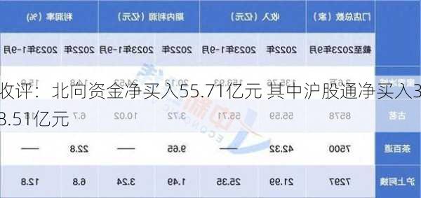 收评：北向资金净买入55.71亿元 其中沪股通净买入38.51亿元