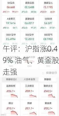 午评：沪指涨0.49% 油气、黄金股走强