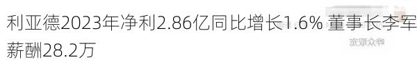 利亚德2023年净利2.86亿同比增长1.6% 董事长李军薪酬28.2万-第1张图片-