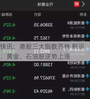 快讯：港股三大指数齐挫 航运、黄金、石油股逆势上涨-第1张图片-