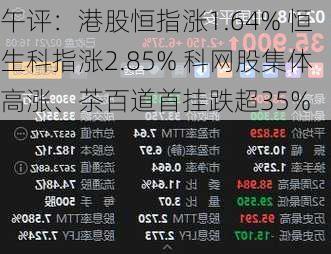 午评：港股恒指涨1.64% 恒生科指涨2.85% 科网股集体高涨、茶百道首挂跌超35%-第3张图片-