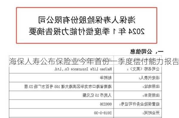 海保人寿公布保险业今年首份一季度偿付能力报告-第1张图片-