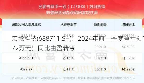 宏微科技(688711.SH)：2024年前一季度净亏损172万元，同比由盈转亏-第1张图片-