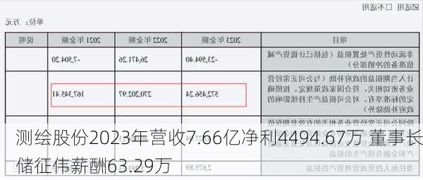 测绘股份2023年营收7.66亿净利4494.67万 董事长储征伟薪酬63.29万-第1张图片-