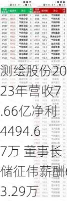 测绘股份2023年营收7.66亿净利4494.67万 董事长储征伟薪酬63.29万-第2张图片-