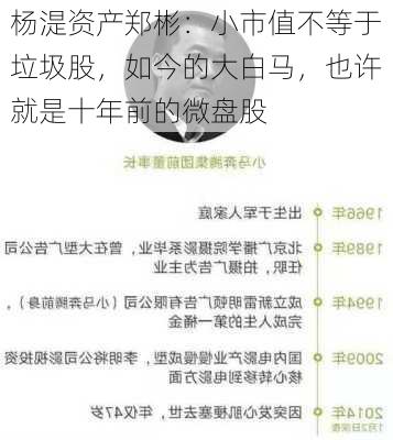 杨湜资产郑彬：小市值不等于垃圾股，如今的大白马，也许就是十年前的微盘股-第3张图片-