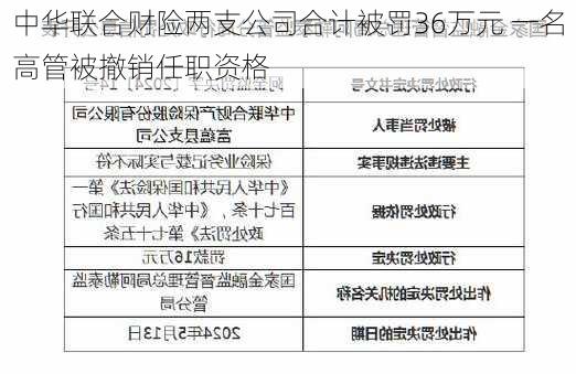 中华联合财险两支公司合计被罚36万元 一名高管被撤销任职资格-第3张图片-