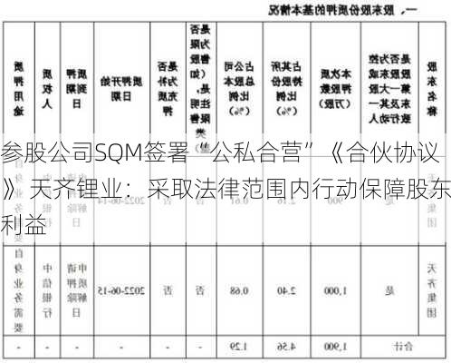 参股公司SQM签署“公私合营”《合伙协议》 天齐锂业：采取法律范围内行动保障股东利益-第3张图片-