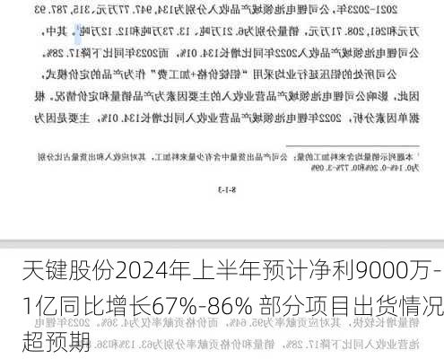 天键股份2024年上半年预计净利9000万-1亿同比增长67%-86% 部分项目出货情况超预期-第1张图片-