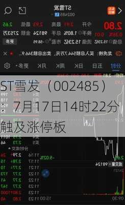 ST雪发（002485）：7月17日14时22分触及涨停板-第2张图片-