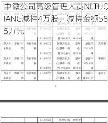 中微公司高级管理人员NI TUQIANG减持4万股，减持金额585万元