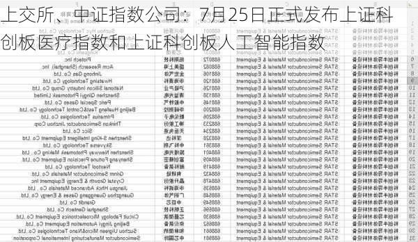 上交所、中证指数公司：7月25日正式发布上证科创板医疗指数和上证科创板人工智能指数