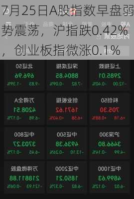 7月25日A股指数早盘弱势震荡，沪指跌0.42%，创业板指微涨0.1%-第1张图片-