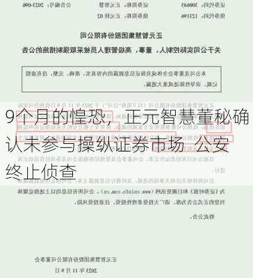 9个月的惶恐，正元智慧董秘确认未参与操纵证券市场  公安终止侦查-第1张图片-