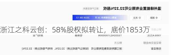 浙江之科云创：58%股权拟转让，底价1853万-第1张图片-