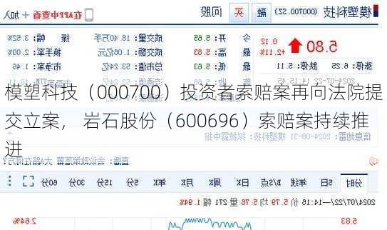 模塑科技（000700）投资者索赔案再向法院提交立案， 岩石股份（600696）索赔案持续推进-第3张图片-
