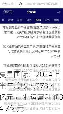 复星国际：2024上半年总收入978.4亿元 产业运营利润34.7亿元-第2张图片-