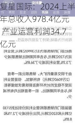 复星国际：2024上半年总收入978.4亿元 产业运营利润34.7亿元-第1张图片-