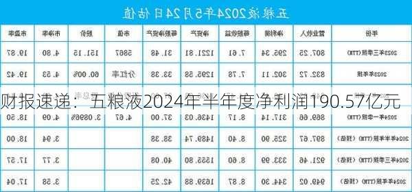 财报速递：五粮液2024年半年度净利润190.57亿元-第2张图片-