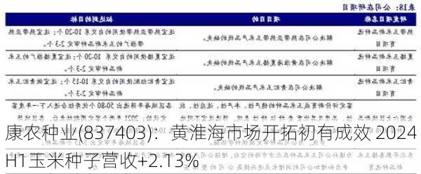 康农种业(837403)：黄淮海市场开拓初有成效 2024H1玉米种子营收+2.13%