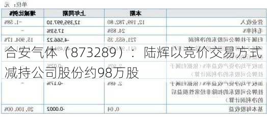 合安气体（873289）：陆辉以竞价交易方式减持公司股份约98万股-第1张图片-