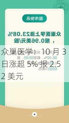 众巢医学：10 月 3 日涨超 5% 报 2.52 美元-第1张图片-