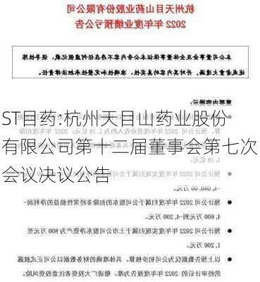 ST目药:杭州天目山药业股份有限公司第十二届董事会第七次会议决议公告-第1张图片-