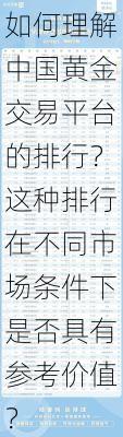 如何理解中国黄金交易平台的排行？这种排行在不同市场条件下是否具有参考价值？-第3张图片-