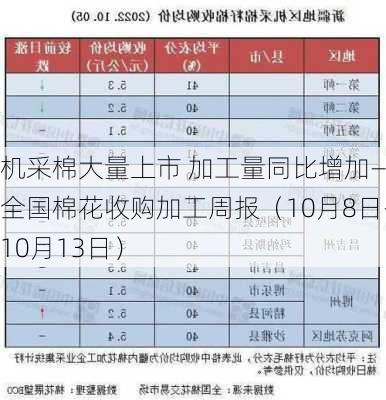 机采棉大量上市 加工量同比增加——全国棉花收购加工周报（10月8日-10月13日）-第2张图片-